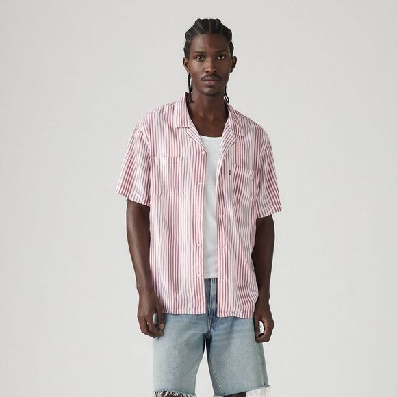 Levi's -  Men's Relaxed Fit Short Sleeve Striped Camp White/Red - Picture 1 of 2